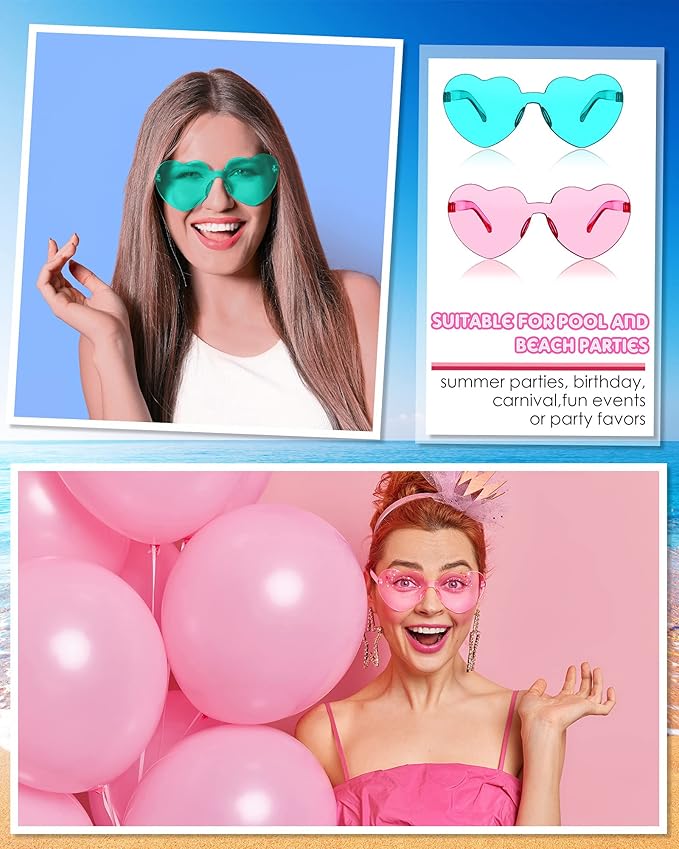 Colzzy 16 Pair Heart Shaped Sunglasses Bulk Witch Birthday Party Sunglasses Candy Color Eyewear for Party Women