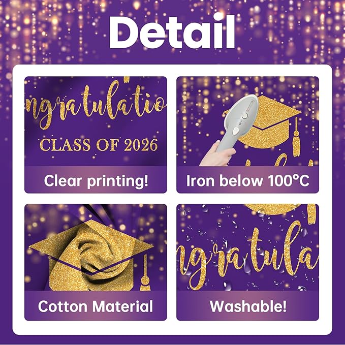 Mocsicka Class of 2026 Backdrop Purple Gold Glitter Bokeh Graduation Party Background 2026 Congrats Grad Prom Party Cake Table Decoration Photo Booth Props (10x7ft)