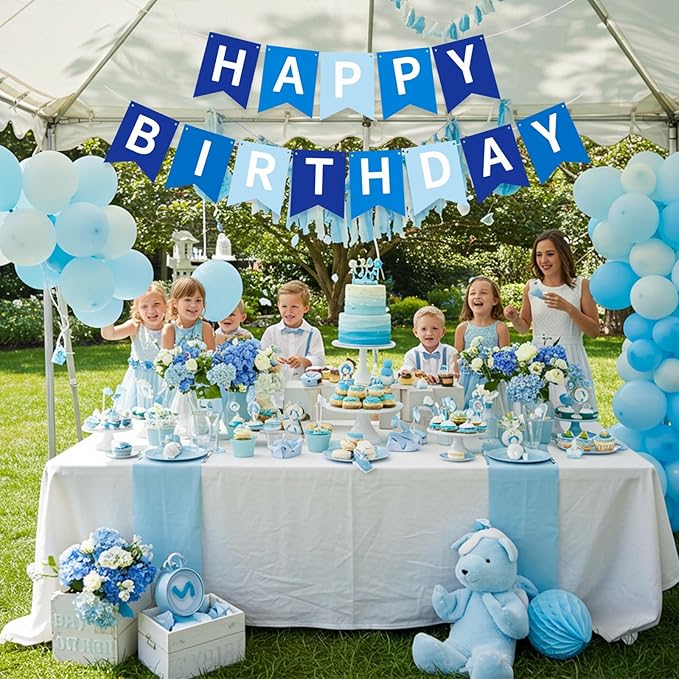 Happy Birthday Banner Pre-Strung Birthday Decorations Birthday Party Backdrop Sign Garland Party Supplies for Women Men Boys Girls,NO-DIY Nary Blue