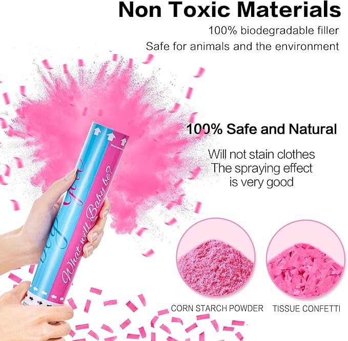 Biodegradable Pink Gender Reveal Confetti Poppers 4Pack