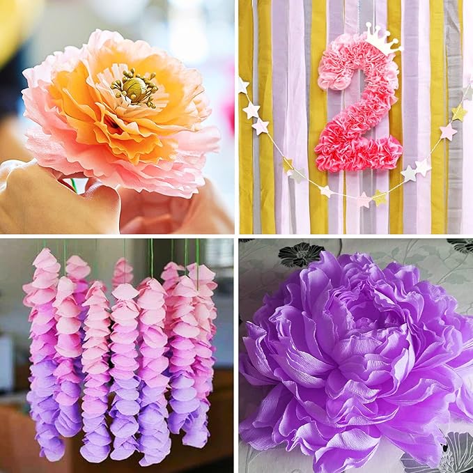 20 Rolls Easter Crepe Paper Streamers, 1640 Ft Crepe Paper Decorations in 5 Colors for Various Large Hanging Party Backdrop DIY Decoration, Rainbow DIY Supplies 82FT/Roll