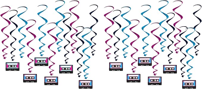 Beistle Cassette Tape Whirls, 24 Piece, 17.5"-31", Multicolored