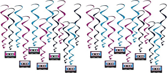 Beistle Cassette Tape Whirls, 24 Piece, 17.5"-31", Multicolored