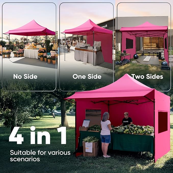 Quictent 10x10 Heavy Duty Pop up Canopy Tent with 3 Removable Sidewalls, Commercial Grade Instant Shelter with Wheeled Bag for Outdoor, Parties, Markets, 600D PU Coated UPF 50+ Sun Shield