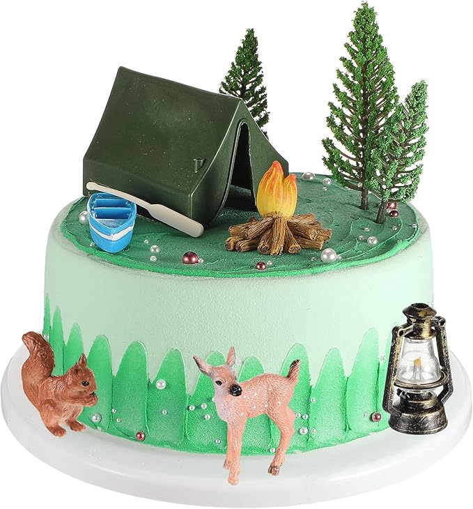 Yookeer 11 Pcs Camping Cake Topper Fireside Camp Decor Set Fireside Camp Christmas Topper Camping Themed Decoration for Forest Theme Birthday Party Supplies(Fresh Style)