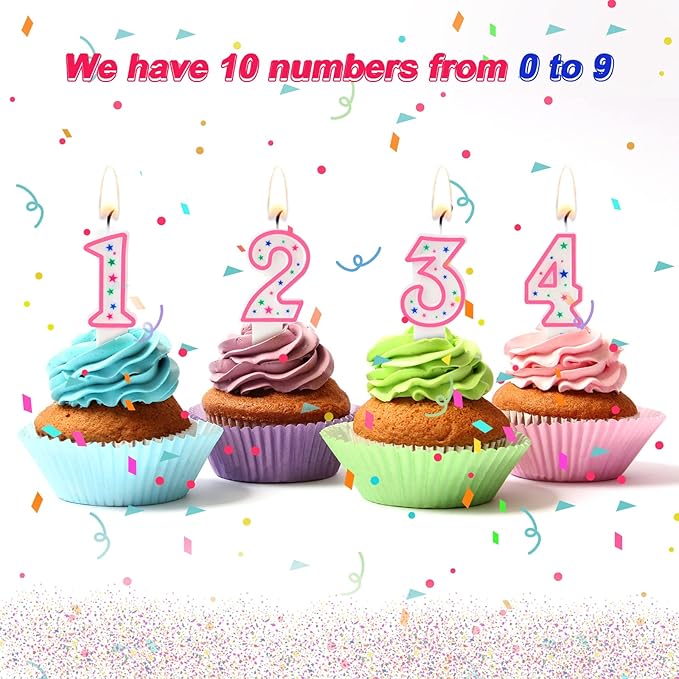 Nuanchu 10 Pcs Number Birthday Candles for Cakes, Polka Dot Colorful 0-9 Numeric Candles for Birthday Cake Decoration, Numeral Topper Decor for Wedding Anniversary Reunions Party Celebrations(Pink)
