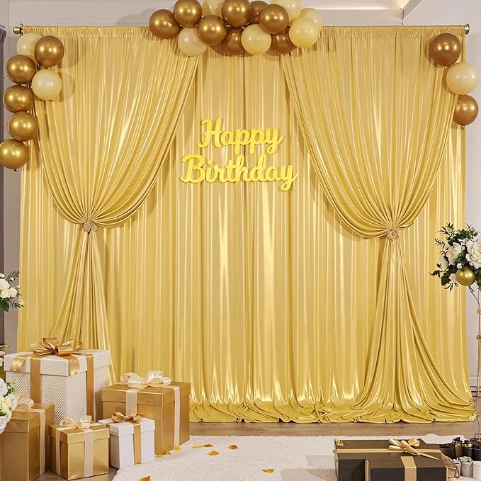 10x10ft Gold Backdrop Curtain for Parties Glitter Sequin Backdrop Wrinkle Free Polyester Drapes Shimmer Back Drop for Wedding Birthday Baby Shower Photo Photography Shiny Background 2 Panels 5x10ft