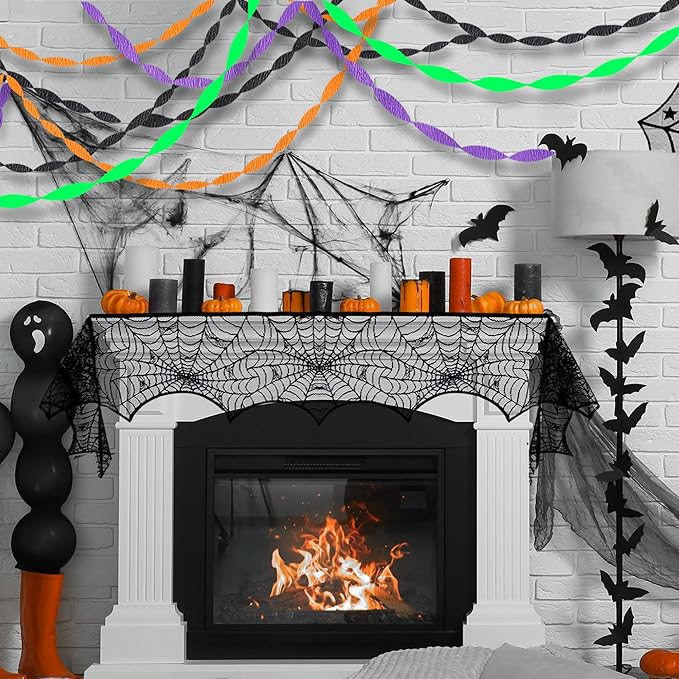 Halloween Party Streamers, Black Orange Purple Crepe Paper Kit 8 Rolls, Halloween Decorations Ceiling Hanging Backdrop Scary Party Supplies DIY Crepe Paper Roll