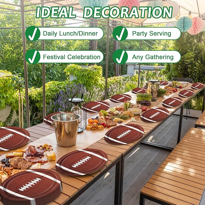 80 PCS Football Oval Paper Plates Large 11” Disposable American Rugby Sport Platters, Touch Down Boy Birthday Theme Party Heavy Duty Dish Tray for BBQ Gathering Picnic Carnival Dinner Party Tableware
