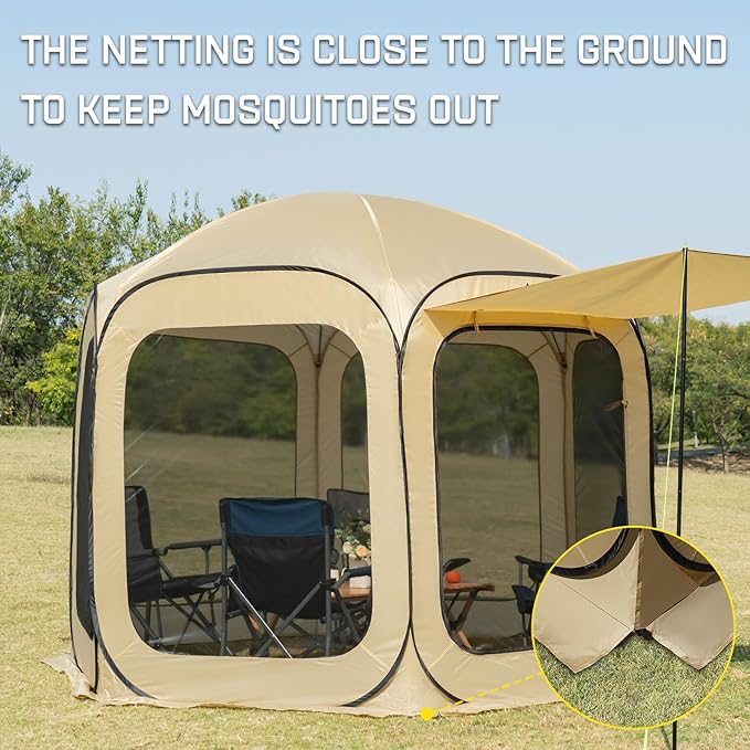 JELUCAMP 10x10 FT Pop Up Screen House Tent - Instant Screened Gazebo Canopy with Mosquito Net, Portable Backyard Tent for 4-6 People, Easy Setup Patio Shelter for Camping, BBQ, Sports & Outdoor