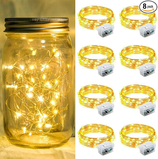 8 Pack Fairy Lights 7Ft 20 LED Twinkle String Lights 3 Modes Battery Operated Waterproof Firefly Starry for Mason Jar Wedding Birthday Party Table Centerpieces Bedroom Christmas,Warm White