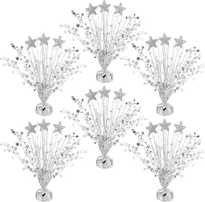 Wenqik 6 Pcs Graduation Table Centerpiece Party Decoration Spray Centerpiece Foil Star Centerpieces Table Decorations for Party Event Anniversary Memorial Dining Holiday Celebration(Silver)