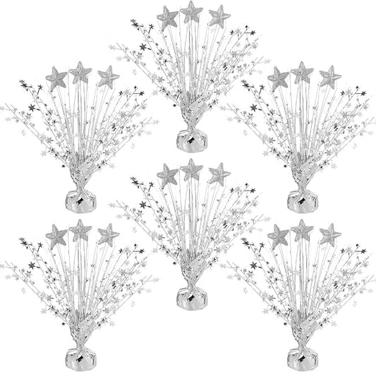 Wenqik 6 Pcs Graduation Table Centerpiece Party Decoration Spray Centerpiece Foil Star Centerpieces Table Decorations for Party Event Anniversary Memorial Dining Holiday Celebration(Silver)