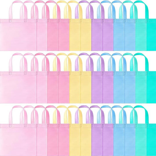 Sunnymove 36 Pcs Pastel Gift Bags Bulk with Handles, Small Non Woven Reusable Party Favor Bags, Treat Goodie Totes for Birthday, Baby Shower, Wedding, Bridal Shower, Graduation Supply