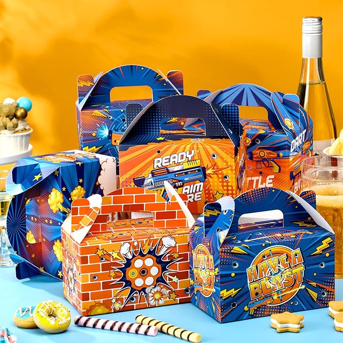 Dunzoom 24 Pcs Dart Birthday Party Supplies Dart Gift Boxes Goodie Candy Treat Cookie Boxes Candy Party Containers with Handles for Theme Birthday Favors Wrapping