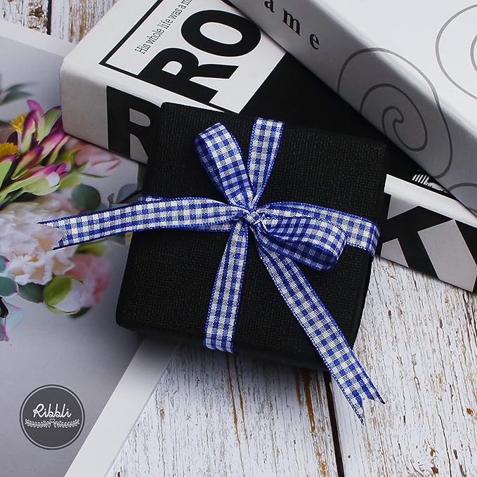 Ribbli Electric Blue and White Gingham Ribbon,100% Polyester Woven Edge,3/8 Inch x 10 Yard,Plaid Ribbon Use for Gift Wrapping,Party Decoration