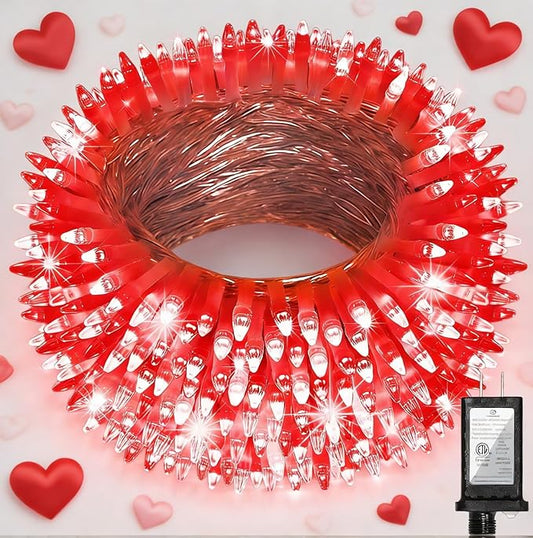 350LED Valentine Lights Indoor Outdoor, 90ft 12 Modes Red Valentines Day Decorations with Timer Dimmable, Waterproof Christmas Tree Lights for Xmas Patio Bedroom Yard Fence Balcony Garden Party Decor