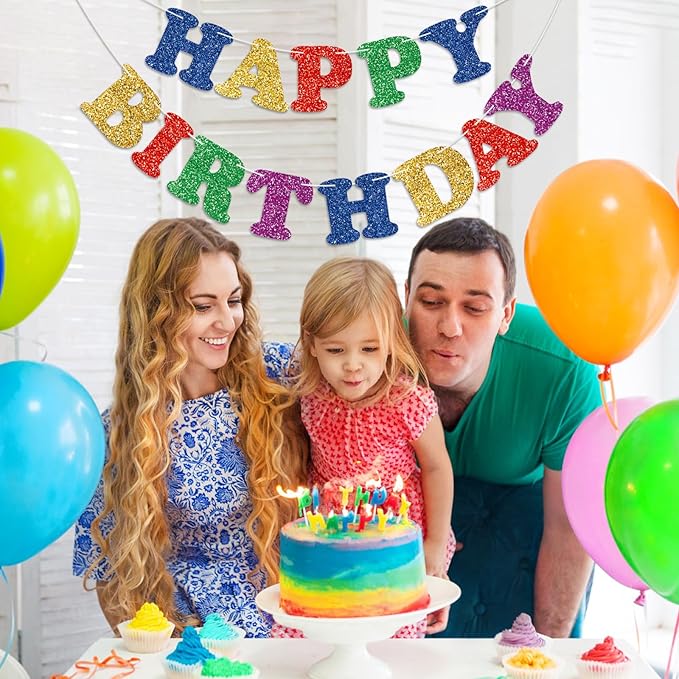 Colorful Happy Birthday Banner Birthday Party Decorations Happy Birthday Banner Bunting Garland Sign for Kids Boys Girls Adults Birthday Baby Shower Celebration Party Backdrops Supplies
