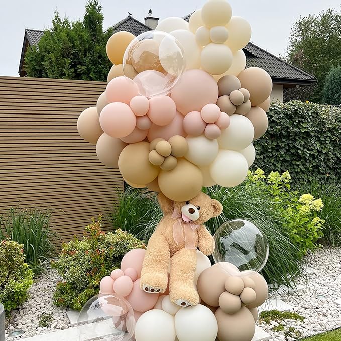 HILAVO Blush Pink Balloons 60 Pcs 12 Inch Dusty Pink White Sand Latex Balloon Retro Pink Nude Cream Clear Balloons for Bridal Baby Girls Shower Boho Bachelorette Birthday Wedding Party Decorations