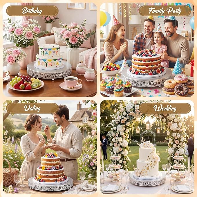 Wenqik 18 Inch Silver Cake Stand Set Metal Round Cupcake Dessert Stand with Cake Cutting, Spatula Wedding Cupcake Pastry Display Candy Holder Display for Wedding Party Birthday Baby Shower(Classic)