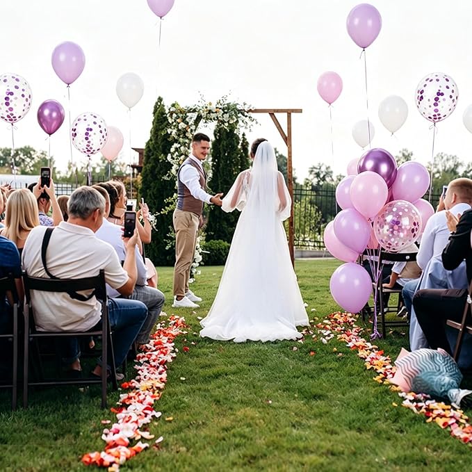 Lavender Balloons Pearl White and Purple Balloons, 60 Pcs 12 Inch Latex Balloons with 1 Ribbon, Light Purple Balloon for Birthday Wedding Baby Shower Bridal Shower Party Decorations