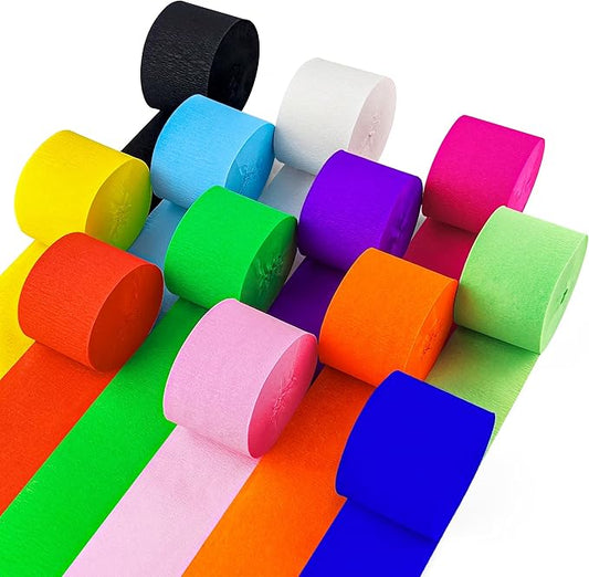 Streamers Party Decorations, 12 Rolls Crepe Paper Streamers for Rainbow Birthday Baby Shower Bachelorette Bridal Shower Wedding Graduation Decorations Party Supplies DIY Arts and Crafts