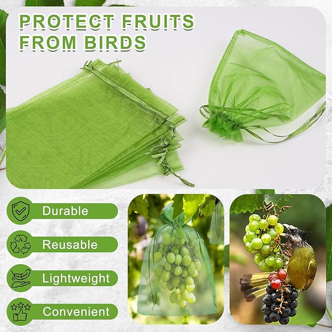 ANZNKU 50 Pack Green Organza Bags 6x9 inches Mesh Bags Drawstring, Gift Pouch for Saint Patrick's Day Party Wedding Candy Favor, Easter Sheer Organza Gift Bag