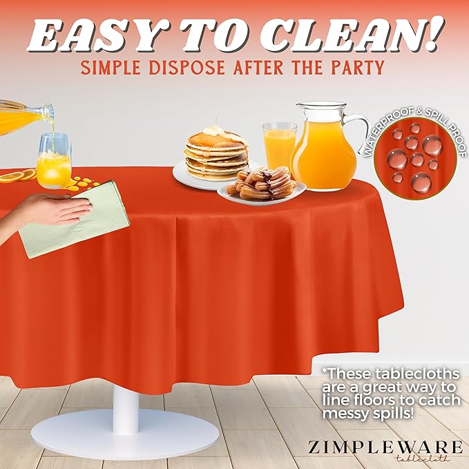 ZIMPLEWARE Premium Orange Plastic Table Cloth Disposable (12 Pack) Round Tablecloth (84in) Party Table Cloths Disposable, Perfect Table Cloth Round Cover for Any Table Up to 6 Feet