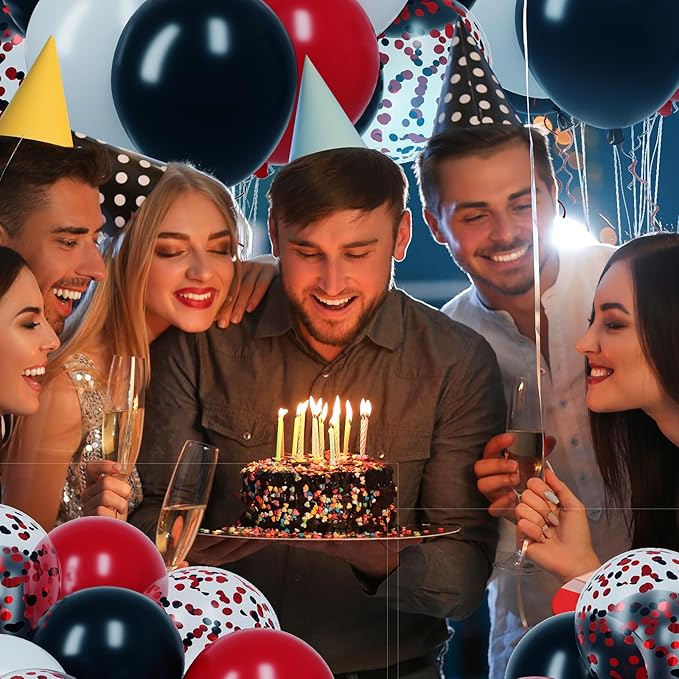 RUBFAC Red and Black Balloons Kit 65pcs 12 Inches with White and Confetti Balloon, Party Balloons for Birthday, Graduation, Stranger Things or Casino Theme Party Decorations