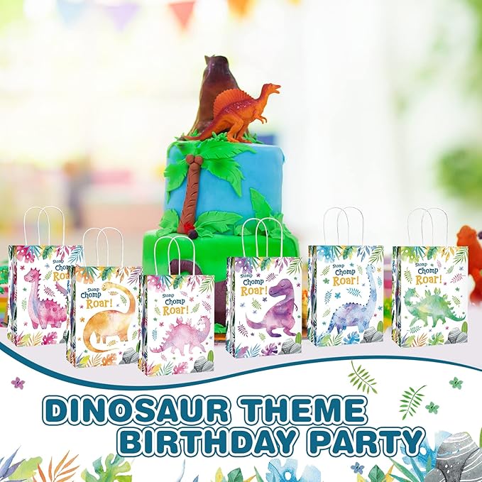 Outus 24 Pcs Dinosaur Party Gift Bags, Dino Party Gift Goodie Favor Bags with Handle for Girls Boys Dinosaur Theme Birthday Baby Shower Decoration