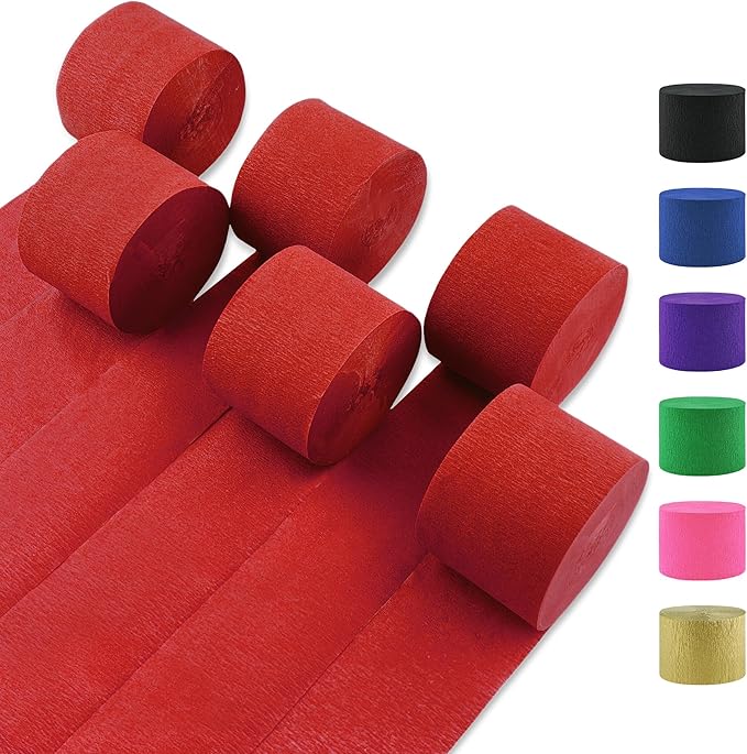 Crepe Paper Streamers 6 Rolls Red Streamers 2.2 Inches 738 Feet, Streamers Party Supplies DIY Crafts for Birthday, Wedding, Baby Shower, Bachelorette Party, Graduations Decorations, Red