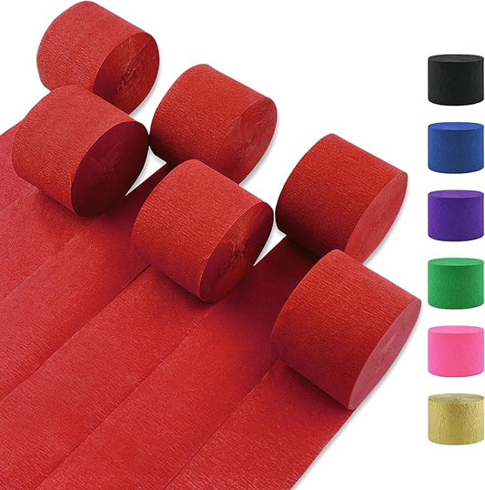 Crepe Paper Streamers 6 Rolls Red Streamers 2.2 Inches 738 Feet, Streamers Party Supplies DIY Crafts for Birthday, Wedding, Baby Shower, Bachelorette Party, Graduations Decorations, Red