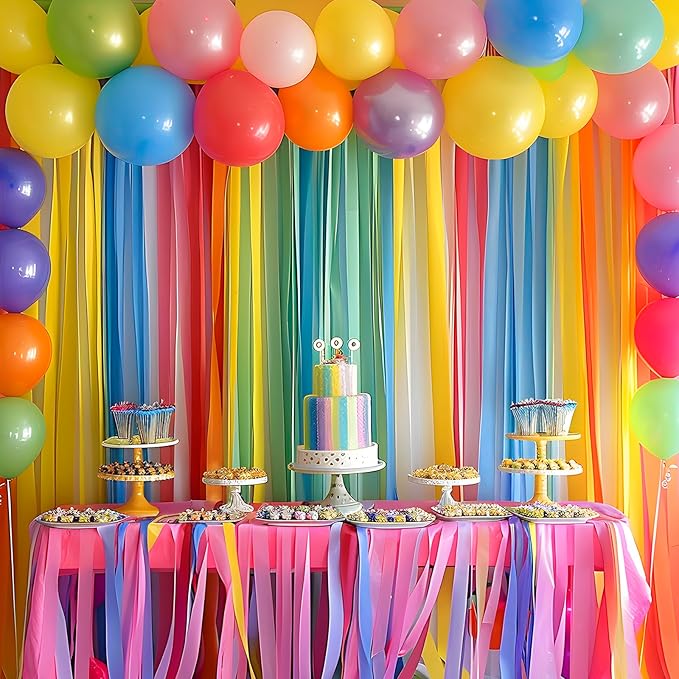 Rainbow Party Decorations, 12 Rolls Crepe Paper Streamers, 984ft 12 Rainbow Streamers for Birthday Baby Shower Engagement Wedding Office Back to School Supplies Party Decorations DIY Art Crafts