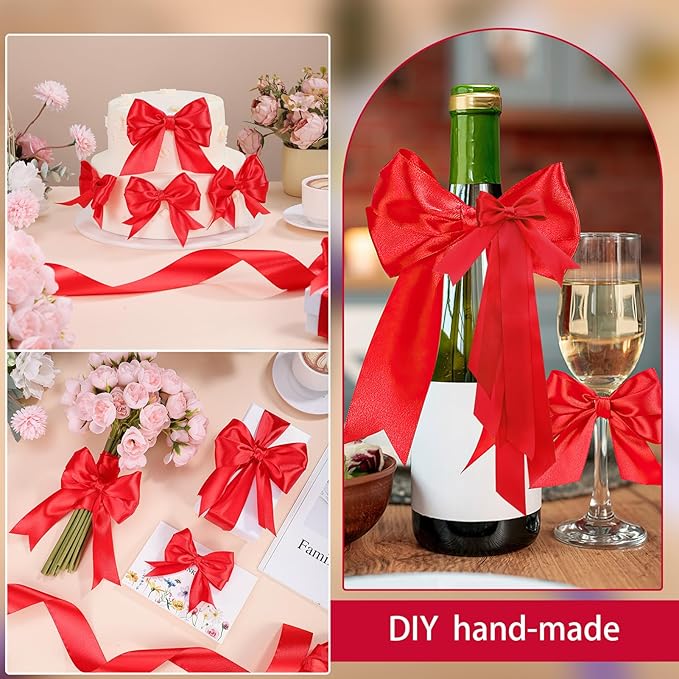 woric Red Ribbon 1 1/2 Inch 60 Yards Red Wedding Decor Satin Ribbons for Bridal Shower Wedding Bridesmaid Gifts Handmade Roses Bows Crafts Flower Bouquet Party Gift Wrapping