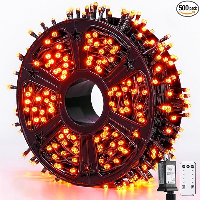 JMEXSUSS 500 LED Orange Christmas Lights Outdoor, 173ft Christmas String Lights Plug in, Waterproof 8 Modes Orange LED Light for Party House Tree Thanksgiving Xmas Decorations