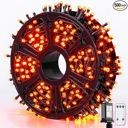 JMEXSUSS 500 LED Orange Christmas Lights Outdoor, 173ft Christmas String Lights Plug in, Waterproof 8 Modes Orange LED Light for Party House Tree Thanksgiving Xmas Decorations
