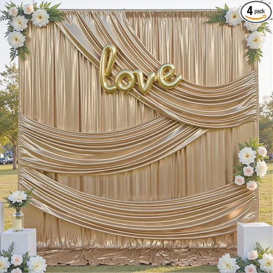 20x12FT Champagne Sequin Backdrop Curtain -4 Panels 5x12FT Wrinkle Free Shimmer Back Drop Cloth, Glitter Backdrop Drapes for Photography, Birthday, Wedding, Graduation Background