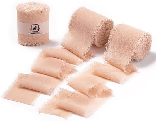 DORIS HOME Nude Pink Chiffon Ribbon for Flower Bouquet, 2" x21Yd Fabric Ribbon for Gift Wrapping, Handmade Frayed Ribbon for Wedding/Christmas Decorations