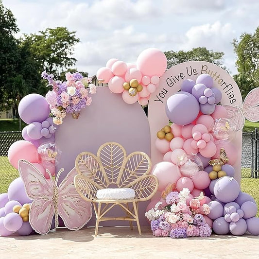 Pink and Purple Balloon Arch Kit, Butterfly Baby Shower Decorations with Pink and Purple Gold Latex Balloons for Purple Bridal Wedding Butterfly Birthday Decorations…