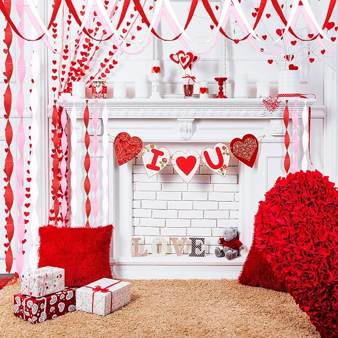 9 Rolls Crepe Paper Streamers Party Decorations 246 Yards in 3 Colors for Xmas Hanging Backdrops Party Decorations Christmas DIY Craft Supplies(Simple Style,Red, Pink, White)