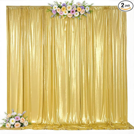 10x10ft Gold Backdrop Curtains Glitter Sequin Photo Backdrop Curtain Fabric Gold Shimmer Drapes Backdrop Bridal Baby Shower Wedding Birthday Party Photography Backdrops Photoshoot 5x10FT, 2 Panels