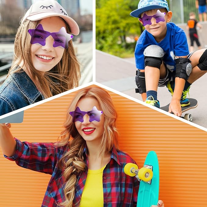 PLULON 15 Pairs Star Sunglasses Rimless Star Shape Sunglasses, Colorful Star Glasses Bulk Bachelorette Party for Birthday Beach Kids Adult - Purple