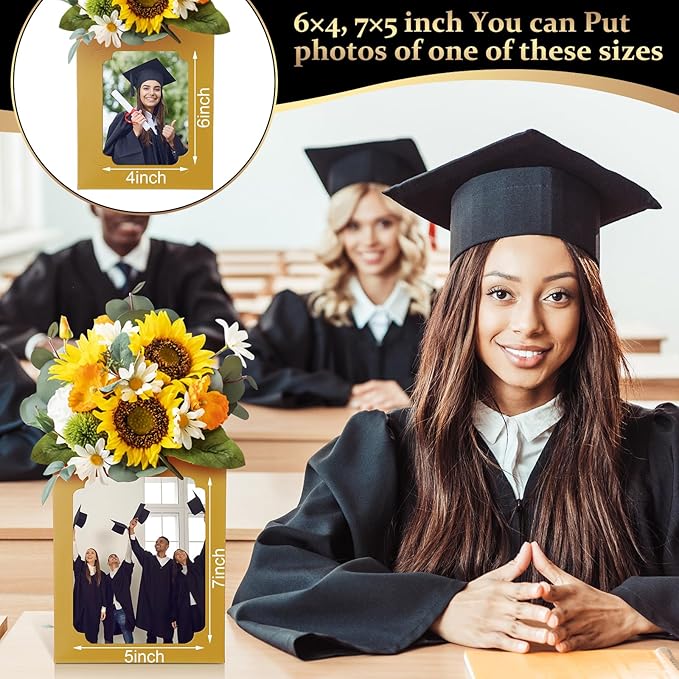 Spiareal 12 Pcs Graduation Box Centerpieces for Table 6/7 Inch Photo Display Congrats Grad Party Favor Gift College Picture Box Photo Props Frame for Graduation Table Decoration(Gold)