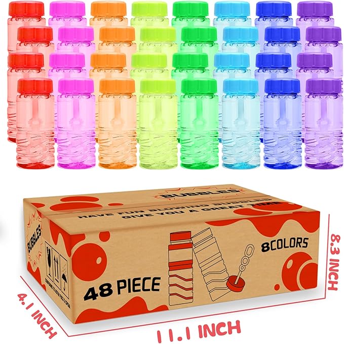 48 Pack Bubble Bottle with Wand Attached to the Cap (8 Colors), Bubbles Bulk Set for Kids Party Favors, Blower Bubbles Refill Toy for Toddler Summer Outside, Birthday Gift, Goody Bag Stuffers Supplies