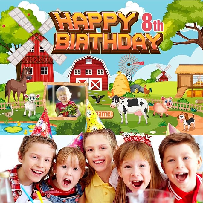 Custom Farm Birthday Party Decorations Supplies,Personalization Farm Animal Themed Birthday Party Decorations Supplies,Farm Theme Happy Birthday Banner Background