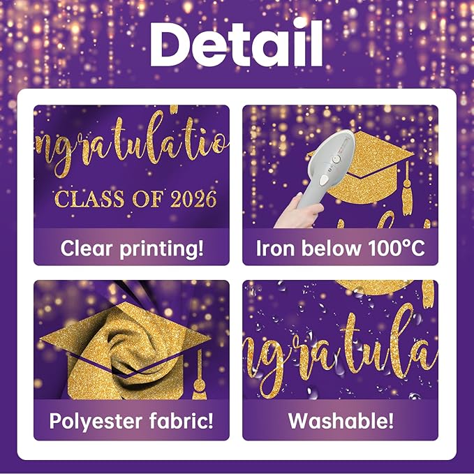 Mocsicka Class of 2026 Backdrop Purple Gold Glitter Bokeh Graduation Party Background 2026 Congrats Grad Prom Party Cake Table Decoration Photo Booth Props (7x5ft)