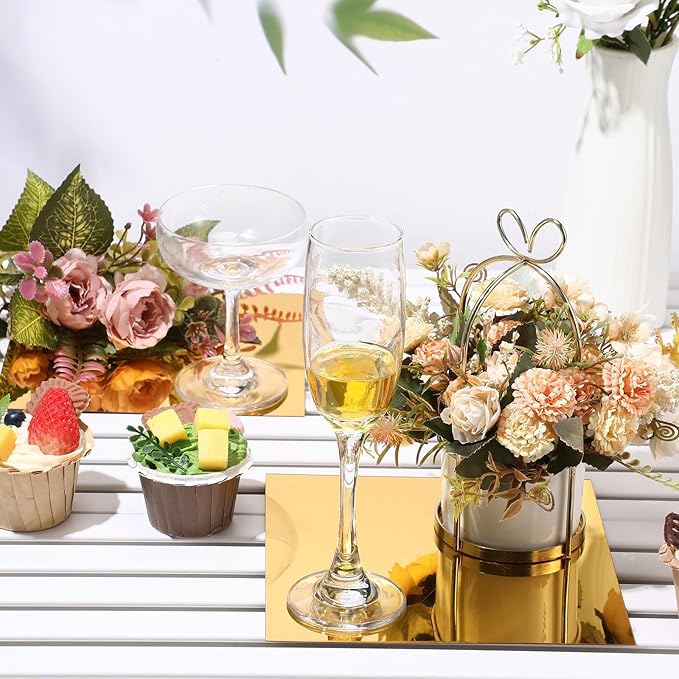 Thyle 12 Pcs Acrylic Square Mirrors for Tables, Centerpieces, Wall, Wedding, Baby Shower Party, Gold, 8 Inch, 1 mm Thickness