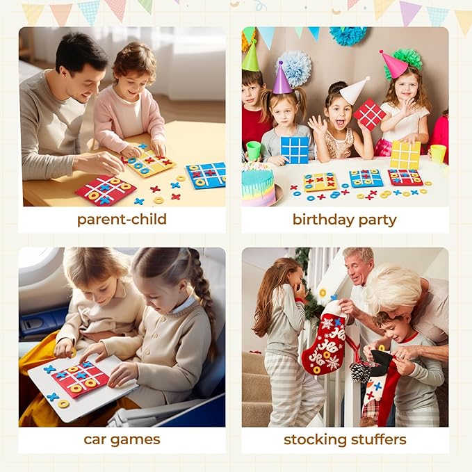 JoyCat 48 Pack Tic Tac Toe Party Favors for Kids, Felt Travel Board Games with Storage Pouch, Classroom Prizes, Goodie Bag Stuffers, Birthday Gifts for Students(Classic)
