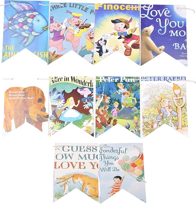 Book Garland – Vintage Book Pages String Decoration – 22 Pieces Perfect for Book Lovers, Kids Room Decor, Themed Parties, Comic Story Party Banner, Home, Library (Print Type, Single-Sided Printed)