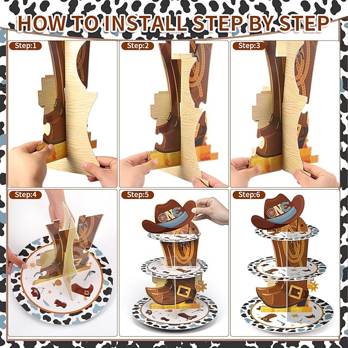 Zopeal 3 Tier My First Rodeo Decoration Cupcake Stand Western Birthday Cupcake Holder Cowboy Cake Holder Cowboy Dessert Stand for Wild West Boy Baby Shower Birthday Party Supplies